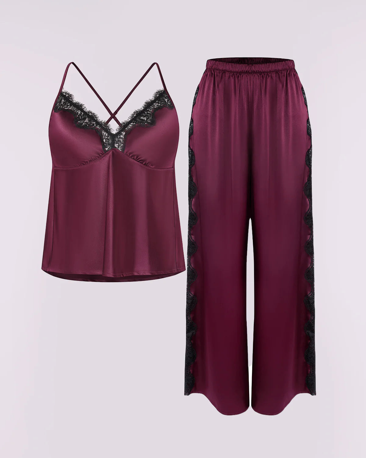 Bare Essentials™ Satin Lace Pajama Pants Set