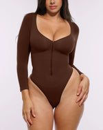 Bare Essentials™ Skin Flow™ Long Sleeve Zipper Front Thong Bodysuit