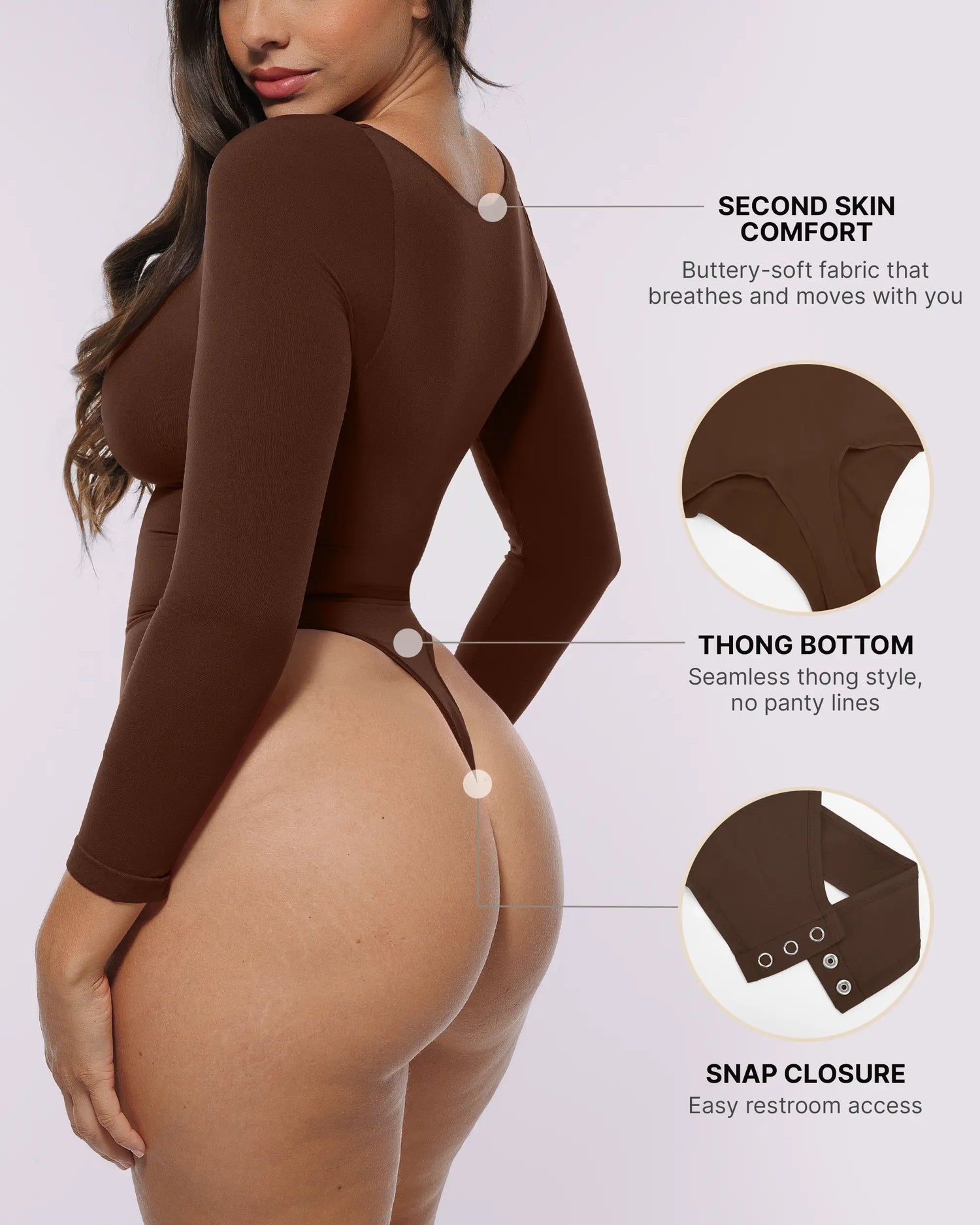 Bare Essentials™ Skin Flow™ Long Sleeve Zipper Front Thong Bodysuit