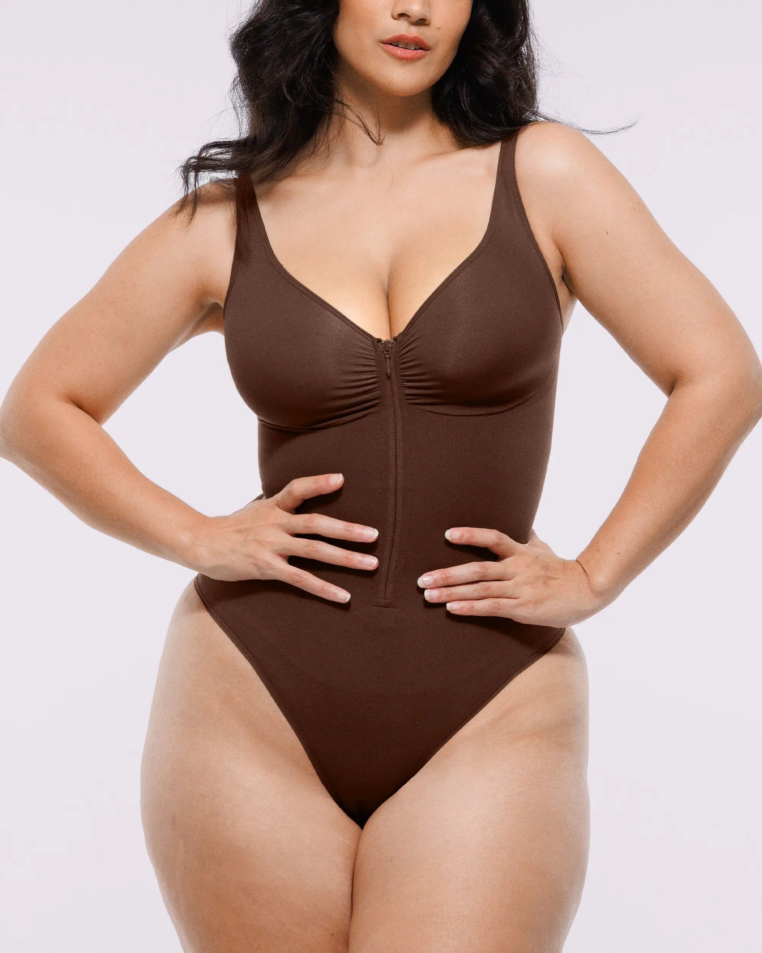 Bare Essentials™ Skin Flow™ Zipper Front Thong Bodysuit